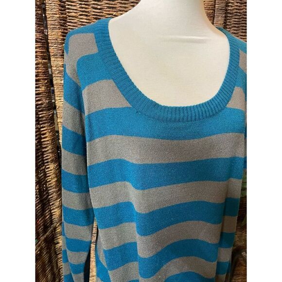 Extra Touch Teal Green/Blue Gray Striped Scoop Neck Long Sleeve Sweater/Dress 2X - Picture 8 of 8